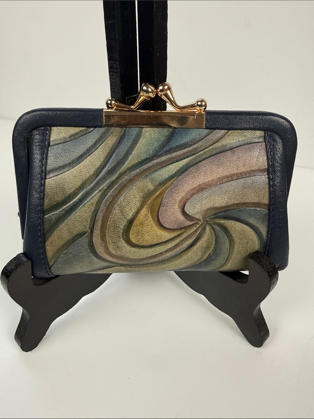 Multicolor Swirl Leather Frame Clutch - Women's Bag